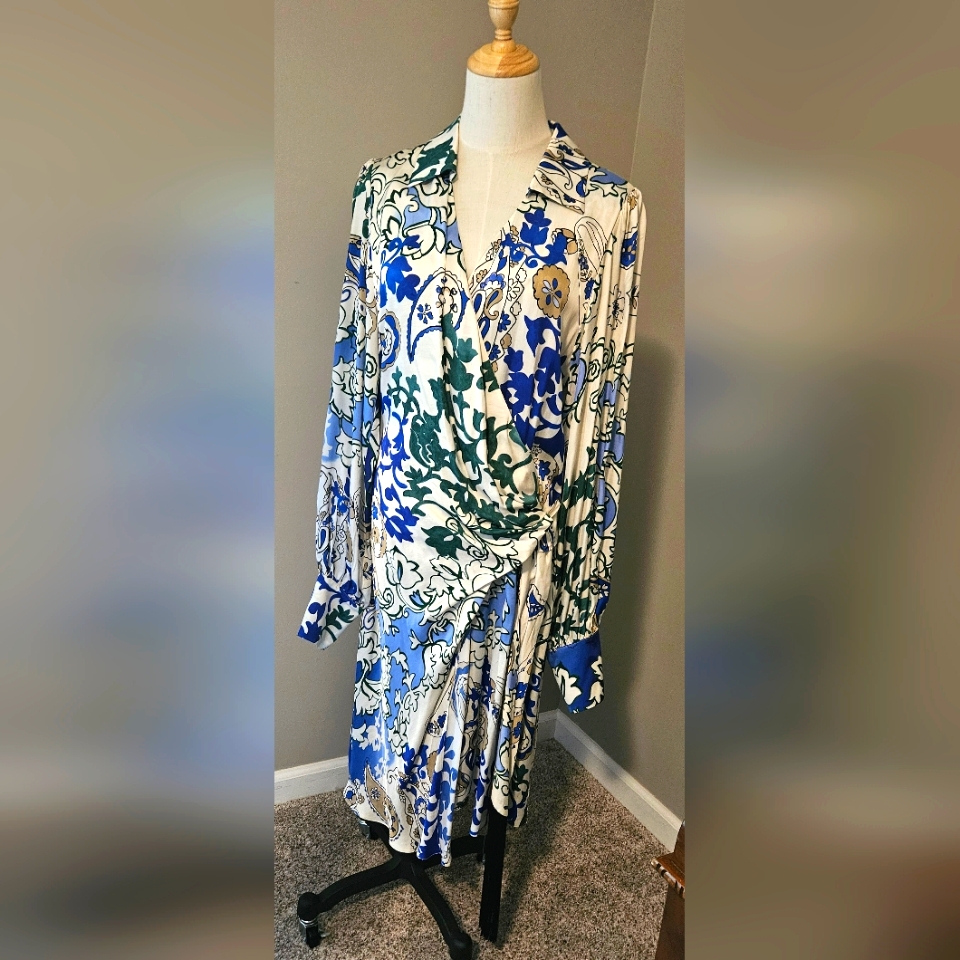 New Marella Bina Mini Wrap Dress: Floral Blue/Green: Size: 14 Gorgeous Dress!